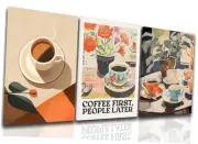 wanyun Vintage Espresso Wall Art Set of 3, Fashion Aesthetic Floral Kitchen