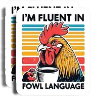 I'm Fluent in Fowl Language Magnets - 5" On Longest Side - Cute Rooster Coffee - 2 Pack - Thick Strong Magnet - Bumper Magnets for Fridge, Toolbox, Cars - Made in USA - PLDFMAG0708