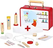 Bino 83529 Wooden Doctors Vet Role Play Set Contains of 13 Piece of Kids Medical Tools, Comes in A Briefcase. Dimensions: 19.5 x 13 x 7 cm, Suitable for Children from 36 Months, Multicolour
