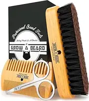 Beard Brush & Comb Set for Men Care - Gift Box & Friendly Bag - Best Bamboo Grooming Kit Great to Distributes Balm or Oil for Growth & Styling - Adds Shine & Softness (Bamboo Oval)