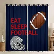 Feelyou Football Blackout Curtain Kids Boys Girls Rugby Sports Games Darkening Curtain (2 Panels, 42x90 Inch) Football Player Curtain for Bedroom Decor Navy Blue Football Gift Window Treatments