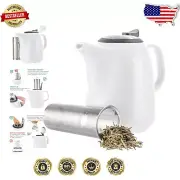 Daze White Teapot - 47oz Ceramic Beauty with Extra-Fine Louser Infuser