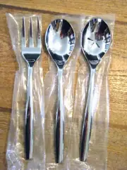 New Set of 3 Large Nambe Aidan Stainless Hostess Serving Set Fork & 2 Spoons