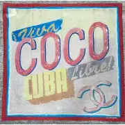 Chanel 17C Coco Cuba CC Pink Graffiti Cotton Bandana Handkerchief Scarf Wrap