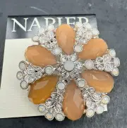 Napier Silver Tone Peach Glass Faux Moonstone Brooch C1002