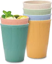 Wheat Straw Cups 6 PCS Plastic Cups 12 oz Unbreakable Drinking Cup Reusable Dishwasher Safe Water Glasses with Assorted Colors, Microwave Dishwasher Safe, BPA Free and Healthy