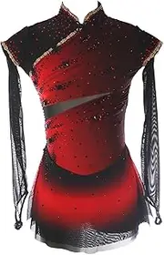 [Zagitova] Figure Skating Dress for Women Mesh Skirt Girls Stand Collar Long Sleeve Gradient Competition Performance