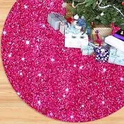 PATYDEST Hot Pink Christmas Tree Skirt 60 Inches Embroidered Sequin Christmas Tree Skirts Large Sparkly Tree Skirt Velvet Xmas Tree Skirt Rustic Pink Tree Collars for Christmas Eve Party Ornaments