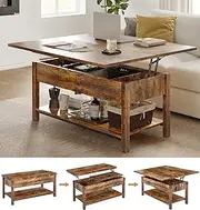 FABATO Lift Top Coffee Table, 4-in-1 Multi-Function Convertible Coffee Table with Storage, Coffee Table Converts to Dining Table for Living Room Reception Room Office, Rustic Brown, 41.73*19.29*18.3