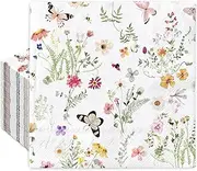 Whaline 50Pcs Wildflower Paper Napkin Watercolor Floral Butterfly Disposable Luncheon Napkin Dessert Dinner Hand Napkin for Spring Wedding Bridal Shower