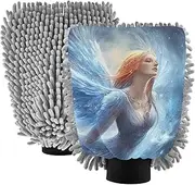 XYMZR Angel Wings Blue Absorbent Microfiber Car Wash Mitt, Funny Cute Anime Scratch Free for Cars Cleaning, Home Cleaning Mitts, 2 Pack, 10.24” L x 7.09” W
