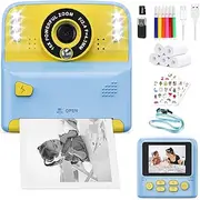 PHNIXGAM Kids Instant Print Camera with 2 Flash Lights, Children Selfie Digital Camera with 2.4 Inch Screen, 32GB Card, 5 Rolls Print Paper for Age 3-12 Girls Boys Toy Gifts Travel (Blue)