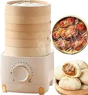 3-Tier Food Steamer, 350W Electric Veggie Steamers with 800ML Cooking Pot and Knob Adjustable Fire Power, Easy to Clean, Intelligent Vegetable Bamboo Steamer for Healthy Cooking 1-2 People
