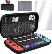 Neptune Switch Carry Case - Protective Shell for Switch & OLED - Game Cartridge Holder - Water & Scratch-Resistant - Travel-Friendly Accessory With Microfiber Towel & Screen Protector (Black)