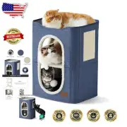 2-Level Cat House with Scratch Pad & Hideaway Condo for Indoor Cats - 18x14