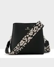 Joanie 3 Compartment Crossbody Bucket Bag + Leopard Bag Strap