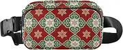 [Amooorous] Red and Green Vintage Floral Fashion Waist Pack Crossbody Bag for Women Men Multipurpose Cross Body Bag Belt Pack with Adjustable Strap for Shopping Sports Work, Red and green vintage floral, 1 size