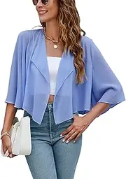 [MISSKY] Womens Bolero Shrug Batwing 3/4 Sleeve Cropped Cardigans Chiffon Sheer Shrugs