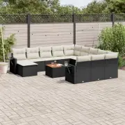 Garden Sofa Set Black PE Rattan Cushions Modular Outdoor Furniture Storage 57197