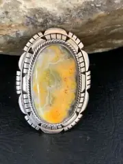 Yellow Bumble Bee Jasper Navajo Sterling Silver Ring Size 8.75 13778