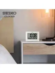 Seiko Desk Digital Alarm Clock backlight LCD white QHL089W calendar thermometer