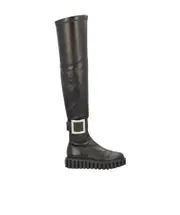 Viv' Go-Thick Metal Buckle Stretch Cuissard Boots in Soft Leather 37,40,36.5 Black