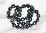 Larvikite Black Labradorite Natural Gemstone Silk Knotted Hand Tied 18" Necklace