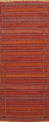 Tribal Kilim Runner Rug 2x7 Ft Flat Weave Oriental Wool Carpet Orange Rug