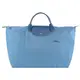 LONGCHAMP LE PLIAGE GREEN系列刺繡短把再生尼龍摺疊旅行袋（大/雷雨藍） _廠商直送