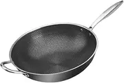 Vaguelly Stainless Steel Honeycomb Wok with Double Handles Portable Frying Pan for Induction Compatible Household Wok Effortless Grip and Convenient Cleaning