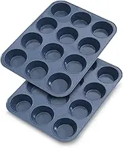2 Pack Large Silicone Muffin Baking Pan & Cupcake Tray 12 Cup - Nonstick Cake Molds/Tin, Silicon Bakeware, BPA Free, Dishwasher & Microwave Safe (Grey)