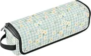 Flowers Light Blue Ginghams 2-in-1 Curling Iron Travel Case and Heat Resistant Mat with Zipper Dustproof Travel Hair Straightener Bag for Straigheners, Curling Iron, Hair Dryer Portable Organizer