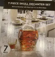 Circleware 7 Piece Glass Skull Head Shaped Decanter Set