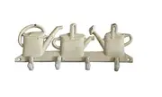 Mr Gecko Cast Iron Hand Made Wall 4 Hook Hanger Watering Can Design Antique White