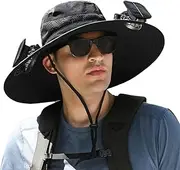 [Bestek] Wide Brim Solar Fan Hat,Sun Hat with 2 Fan,Solar & USB Charging,3 Adjustable Wind Speeds,UV Protection Fishing Hat for Outdoor Activities
