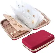 [ProCase] Large Travel Jewelry Organizer Case, Jewellry Home Storage Book Ring Binder with Clear Pockets for Presentation, Zippered Pouch Bag for Earrings Necklaces Bracelets -Wine