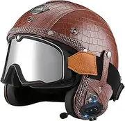 Motorcycle Helmet Vintage Motorcycle 3/4 Helmet with Bluetooth Open Face Leather Helmet with Personalized Visor Fits Adult Men Women DOT/ECE Approved Jet Helmet