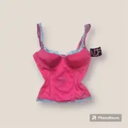 Vintage y2k deadstock polkadot micro mesh lace bustier 34B