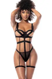 Mapale by Espiral Trix Black Harness Open Cup Bodysuit