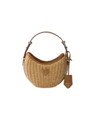 PRADA Arqué $2600 Natural Wicker And Leather Top Handle Bag New And Authentic
