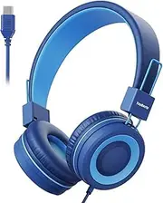 Yoygerty USB C Kids Headphones for School, Upgrade USB Type C Kid Headphone, 94 dB Volume Limiter Wired On-Ear Headset for Kids/Toddlers/Children/Teens/Boys/Girls-Navy