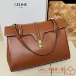 二手精品 CELINE 賽琳 SOFT 16 系列荔枝紋 大號 托特包 手提包 單肩包 旅行包 女款 焦糖色194043