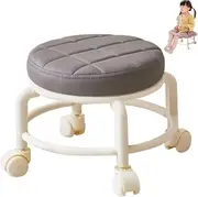 Modern Roller Seat PU Leather Low Round Rolling Stool 360° Swivel Small Stool with Universal Caster Wheels Foot Stool for Home Office Garage Shop Fitness Sport Grey