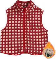 [Generic] Midnight Lunch Vest,Women's Checkered Polar Fleece Vest Sleeveless Cardigan,High Collared Zip Up Heated Vest