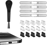 RHQFDM USB Type-C Dust Cover Kit,Mobile Phone USB and Speaker Protective Covers,With Dust Cleaning Brush,Compatible With iPhone 15/16,Samsung Galaxy,Google Pixel(Space Silver)
