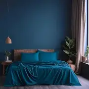 100% Cotton Bed Sheet Set – Includes Flat Sheet, Deep Fitted Sheet & 2 Pillowcases – Soft, Breathable & Natural Bedding – Queen/King Size – All Season, Machine Washable (Teal Blue, King)