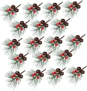 RORPOIR 24 Pcs Simulated Pine Branches Artificial Pine Stems Craft Garlands Stems Christmas Tree Branches Decorations White Artificial Berries Xmas Decorative Make Cone