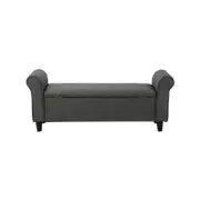 Oikiture Storage Ottoman Linen Arm Foot Stool Large Grey