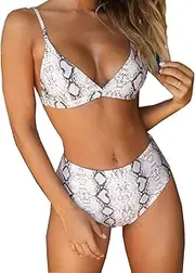 [YAUASOPA] Women 3 Piece Cheetah Leopard Print Bikini Set Swimsuit with Sarongs Cover Ups Beach Skirt Bathing Suit