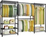 [Ulif] E1 Heavy Duty Closet Garment Rack, 6 Tiers Adjustable Metal Freestanding Expandable Clothing Storage with 4 Hanger Rods, Easy to Assemble Wardrobe, 71.4" H x (70" - 88.2") L x 14" D, Black